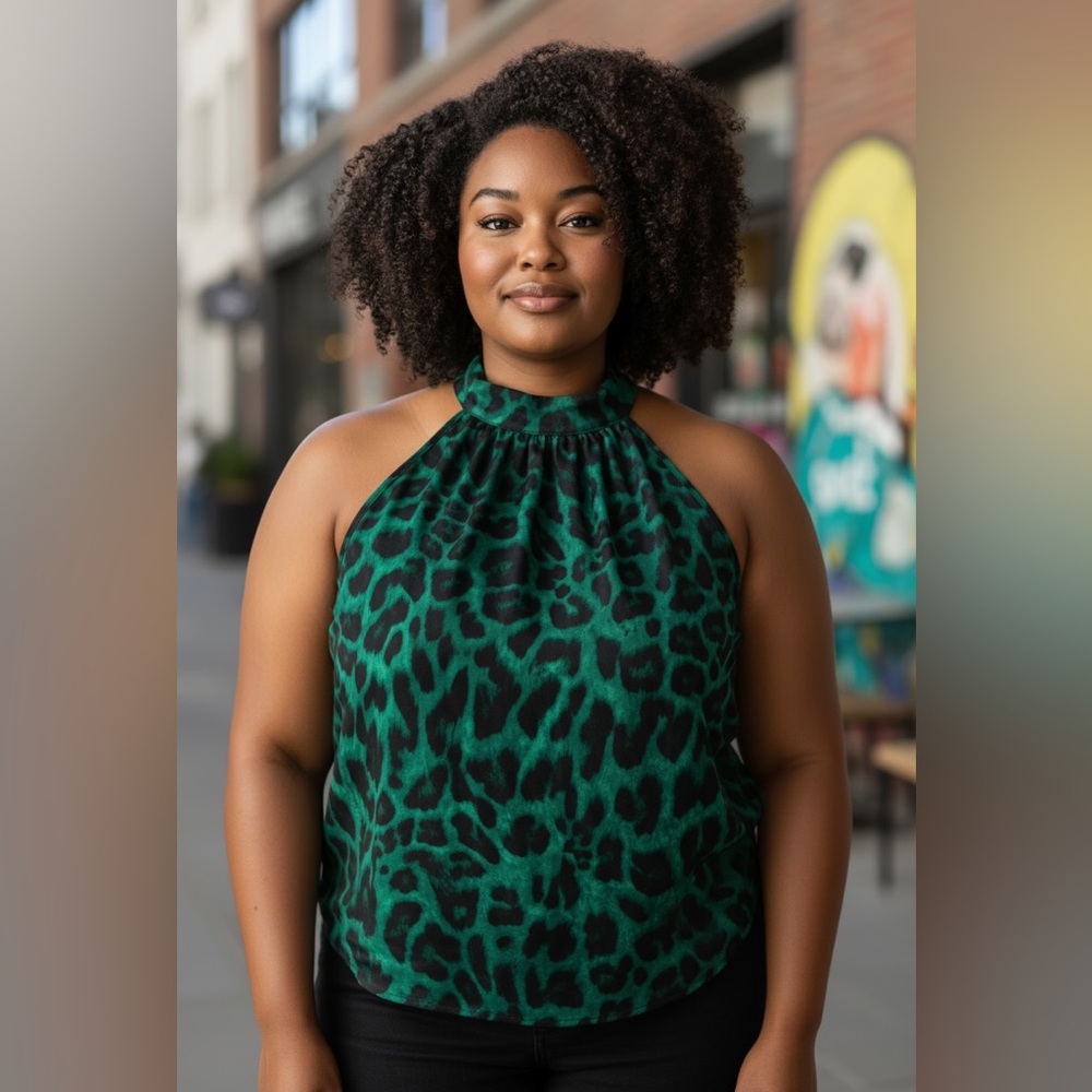 Green Leopard Print Women's Top - Picture 7 of 9